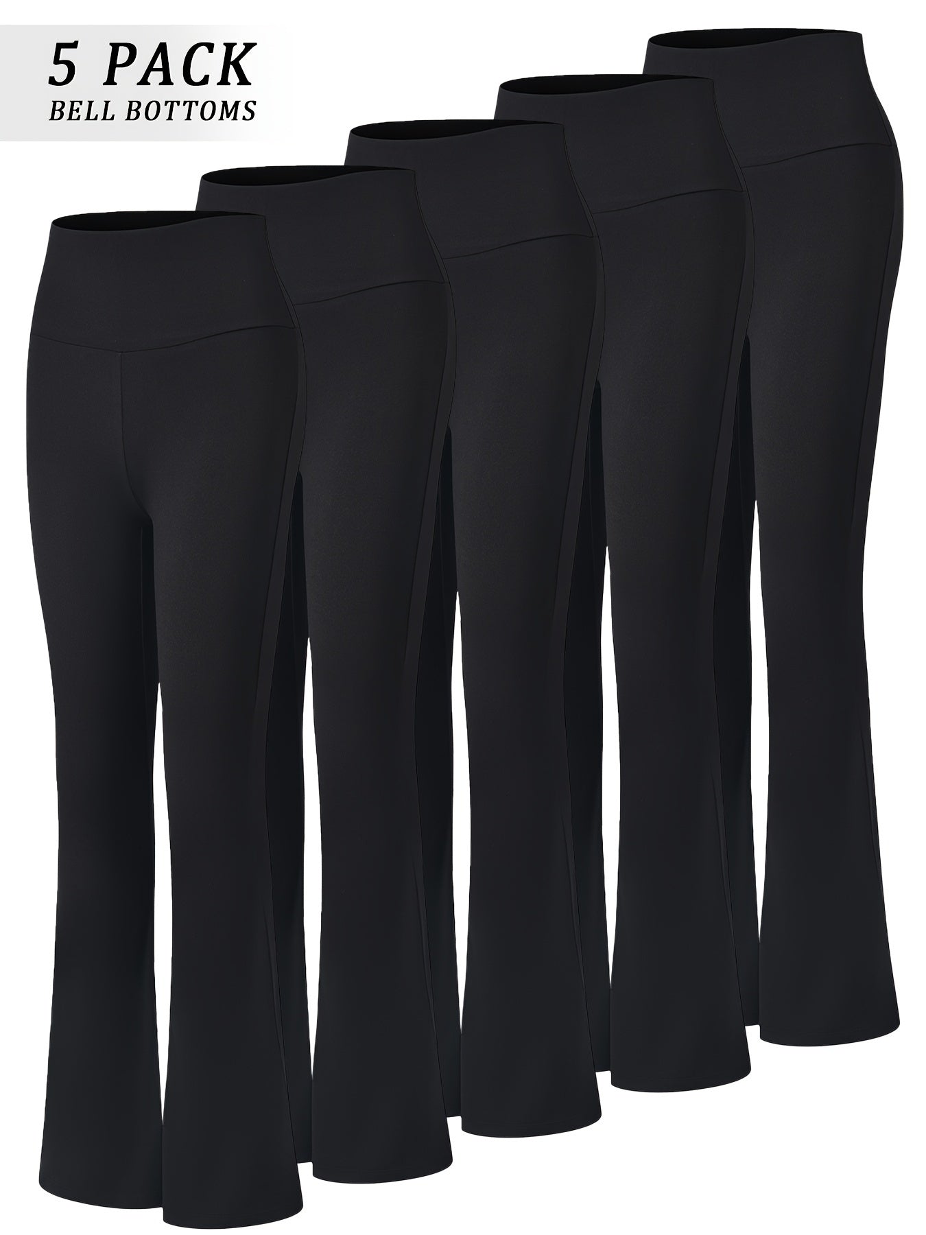5pcs Women's Ultra-Soft High-Waist Flare Leggings - Tummy Control, Stretchy Bootcut Yoga Pants in 2 Colors