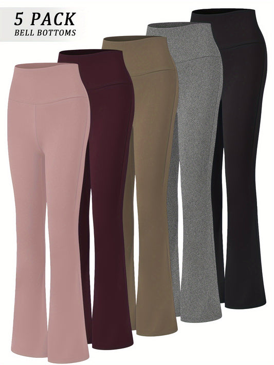5pcs Women's Ultra-Soft High-Waist Flare Leggings - Tummy Control, Stretchy Bootcut Yoga Pants in 2 Colors