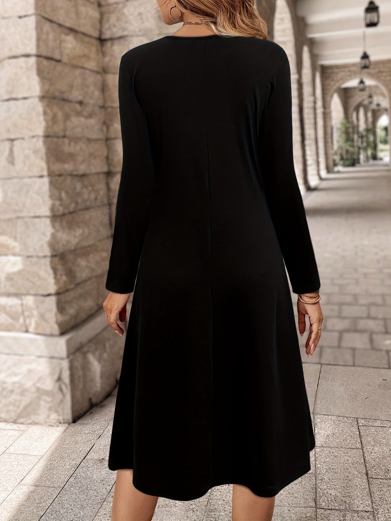 [Elegant Stretch Tunic Dress] Elegant Stretch Tunic Dress for Women - Long Sleeve Office to Party Dress, Stretchy Fabric (180gsm), Machine Washable, Versatile Black Dress, Formal & Casual Outfits, Sophisticated Style, Comfort