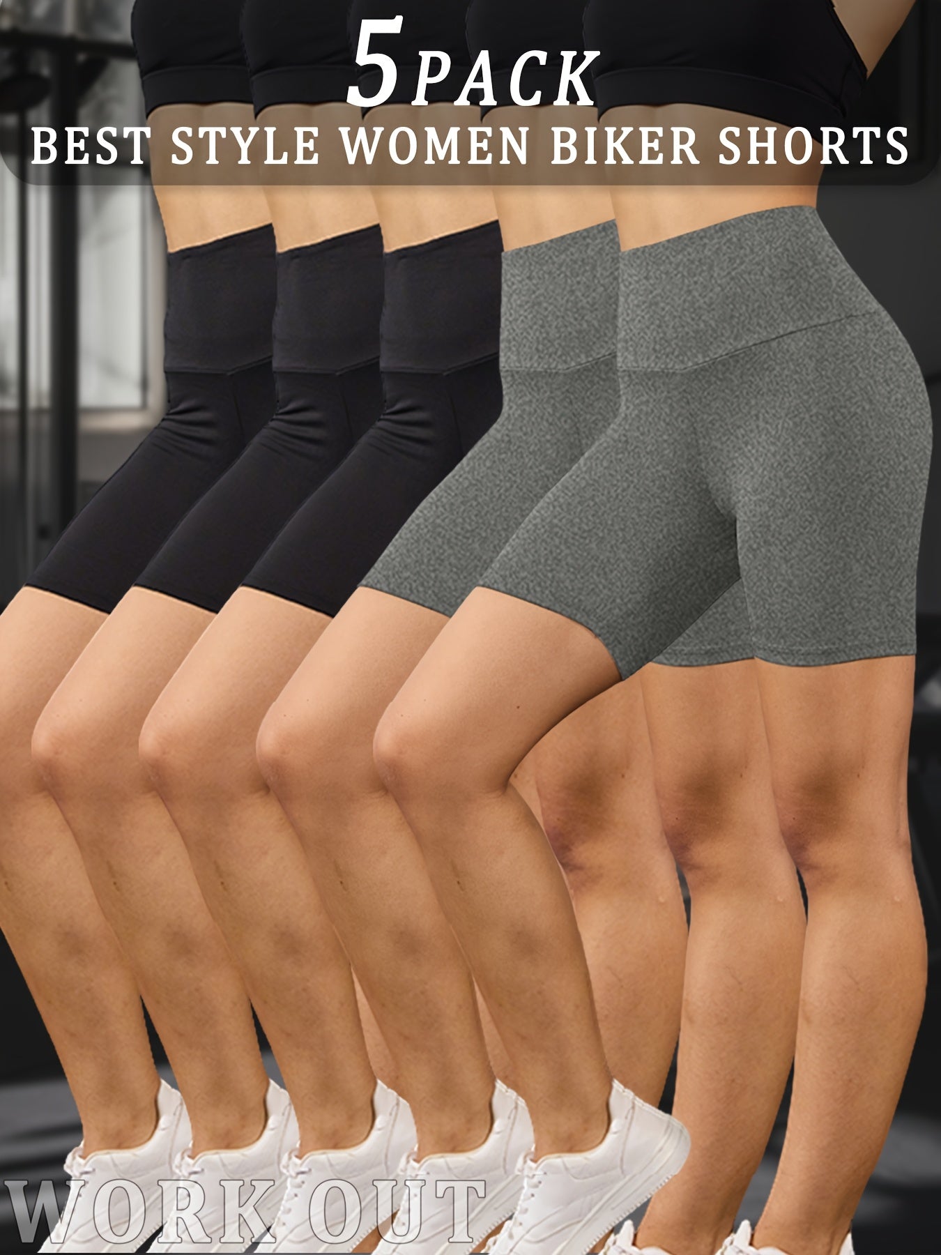 5-Pack Women's High Waisted Tummy Control Athletic Shorts - Super Soft Non-See-Through Workout Leggings with Full-Length Side Panels, 6" Inseam, Solid Black & Colors Available | Gym, Running, Yoga, | Machine Washable & Dry Cl