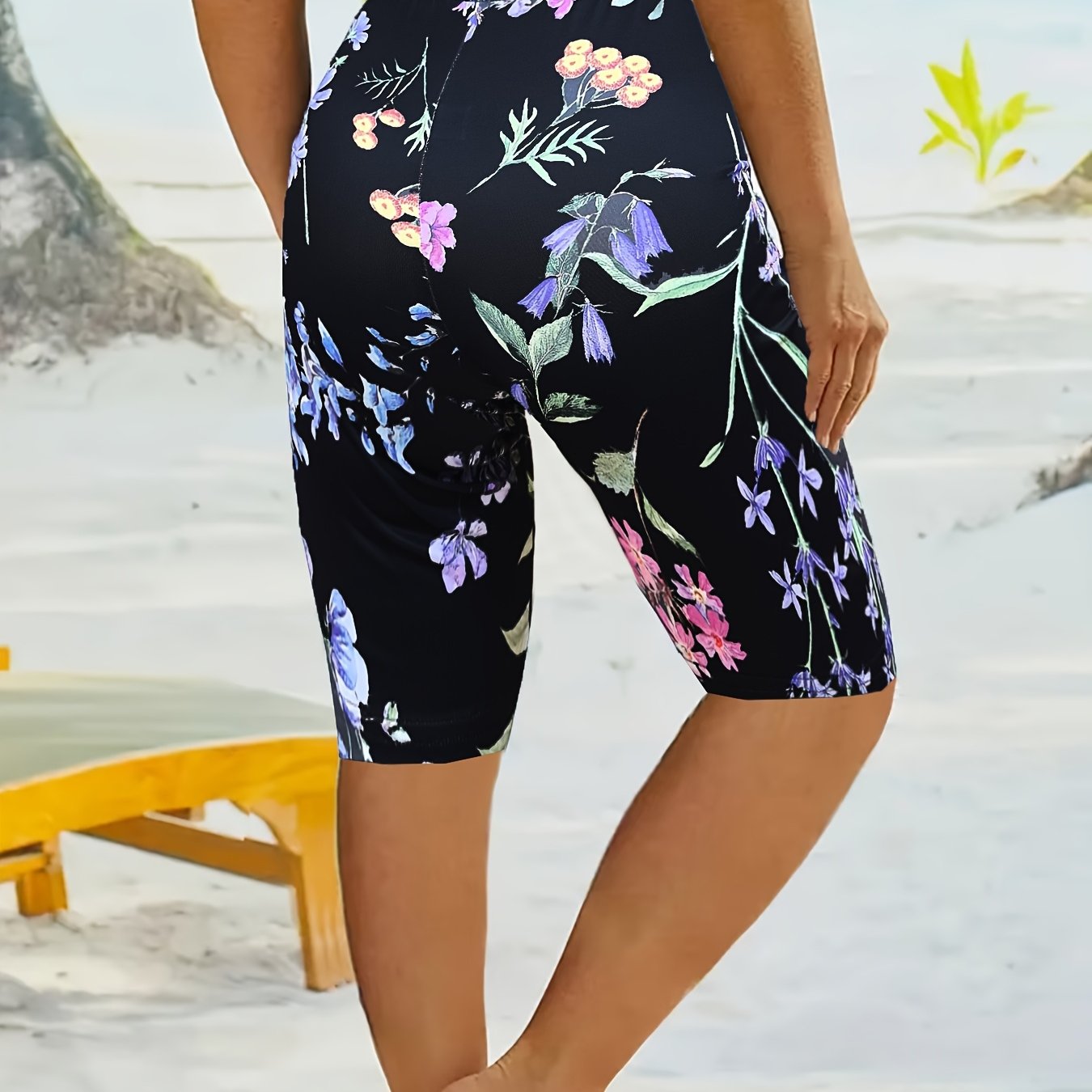 Vibrant Floral Print High-Elasticity Yoga & Pilates Leggings - Stretchy, Comfortable Fitness Shorts for Dance & Casual Wear, Dance Wear|Vibrant Leggings|Stretchy Fabri