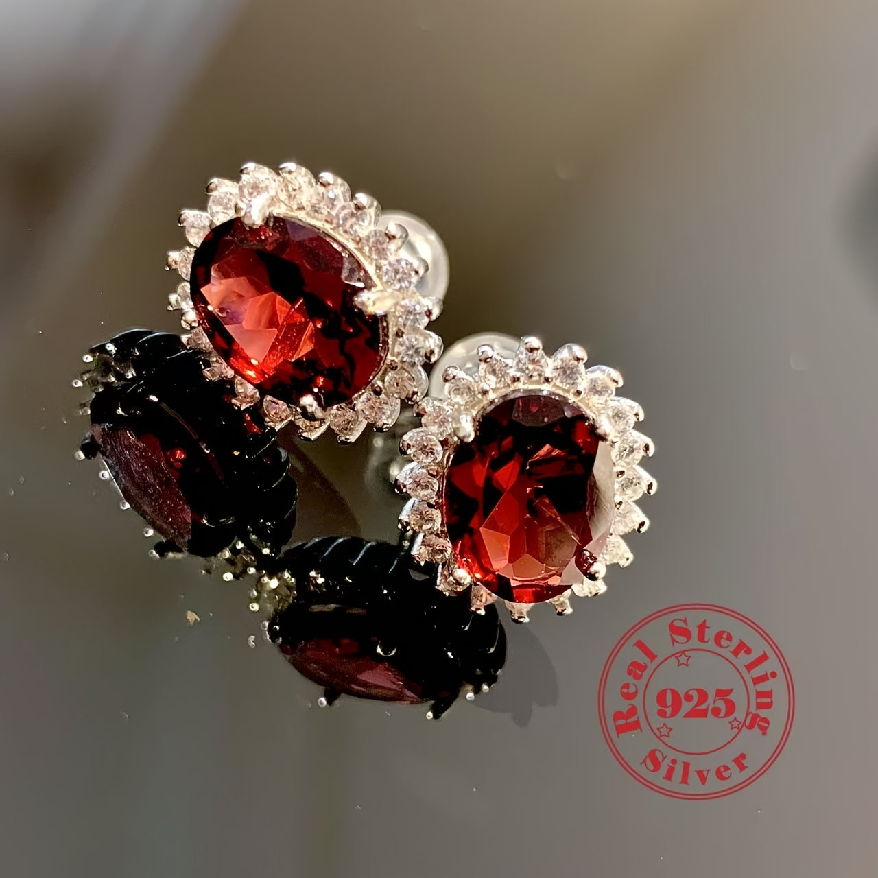 1 Pair Natural Garnet Earrings S925 Silver Anniversary Gift Birthstone Valentine's Day Present