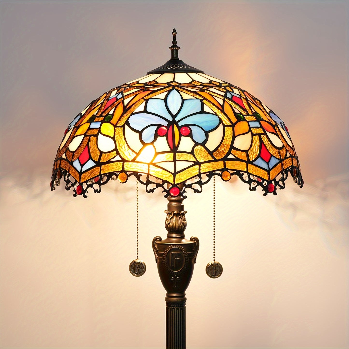 1pc 16X64.2in Stained Glass Lamp Warm Baroque Style Floor Lamp Standing Reading Lamp Bedroom Living Room Home Office Hotel Room Bedroom Bedside Lamp Shop Decorative Lighting Shooting Props