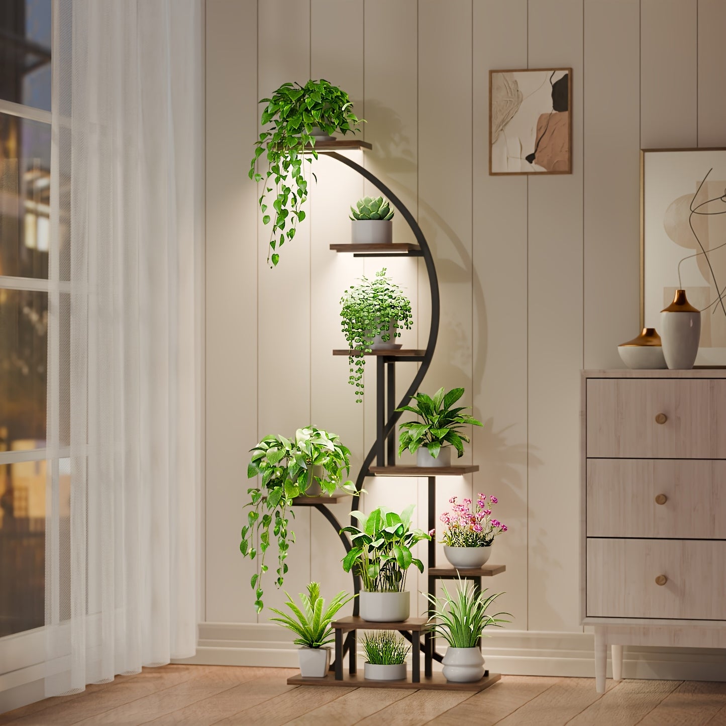 Plant Stand Indoor With Grow Light, 8 Tiered Metal Plant Shelf Indoor, 65'' Tall Plant Stands For Indoor Plants Multiple, Flower Stands For Indoor Plants Living Room, Patio, Balcony 1 Pack