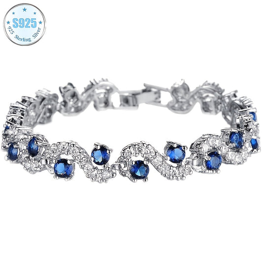 925 Silver High Quality Fashion Bracelet - Set with Blue Mossan, Elegant Atmosphere, Girly Jewelry, Suitable for Birthdays, Weddings, Anniversaries, Easter - The Perfect Gift for Girlfriend, Mother, Family And Friends, Gift B