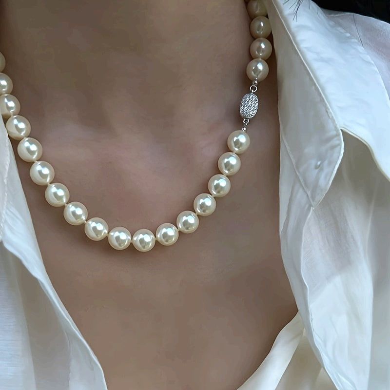 NEULRY 10mm Cred Luxury Jewelry for Women, Elegant Daily Wear & Party Accessories, Durable Zinc Alloy with Sparkling Pearls, Pearl Jewelry, Daily Wear Jewelry, Vintageinspired Jewelry, Zinc Alloy Jewelry