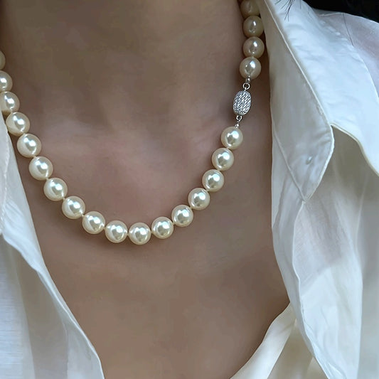 NEULRY 10mm Cred Luxury Jewelry for Women, Elegant Daily Wear & Party Accessories, Durable Zinc Alloy with Sparkling Pearls, Pearl Jewelry, Daily Wear Jewelry, Vintageinspired Jewelry, Zinc Alloy Jewelry