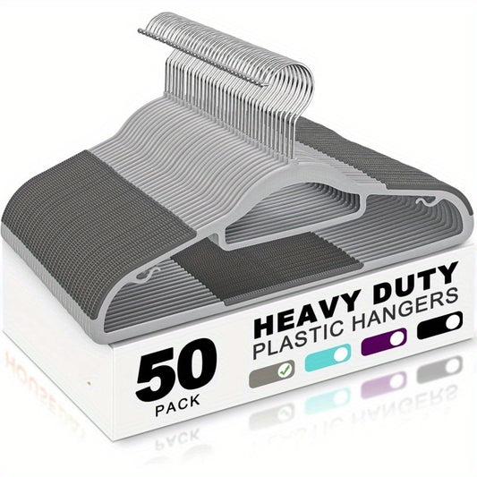 50 Pack Heavy-Duty Plastic Hangers with Non-Slip Grips, Durable Space-Saving Closet Organizers for Shirts, Pants, Dresses & Coats - Grey & Purple, Clothes Hangers, Garment Storage, Sleek Design, Longlasting Material, Busy Pro