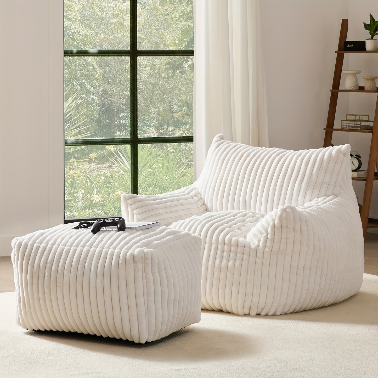 Living&Giving Oversize Bean Bag Chair, Modern Comfy Corduroy Fabric Fireside Chair Lazy Floor Sofa Armless Lounge Chair, Comfy Upholstered Bean Bag Chair Single Sofa For Outdoors Living Room Backyard