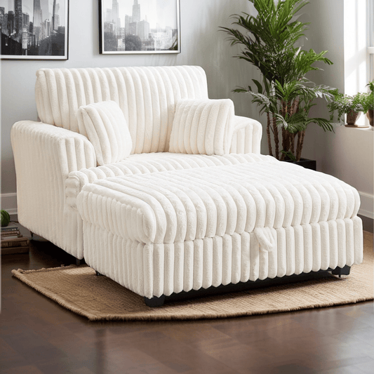JOCISLAND 50" Indoor Chaise Lounge Chair and Ottoman Set - Oversized Lounge with Storage, Armrests, and Throw Pillows for Living Room
