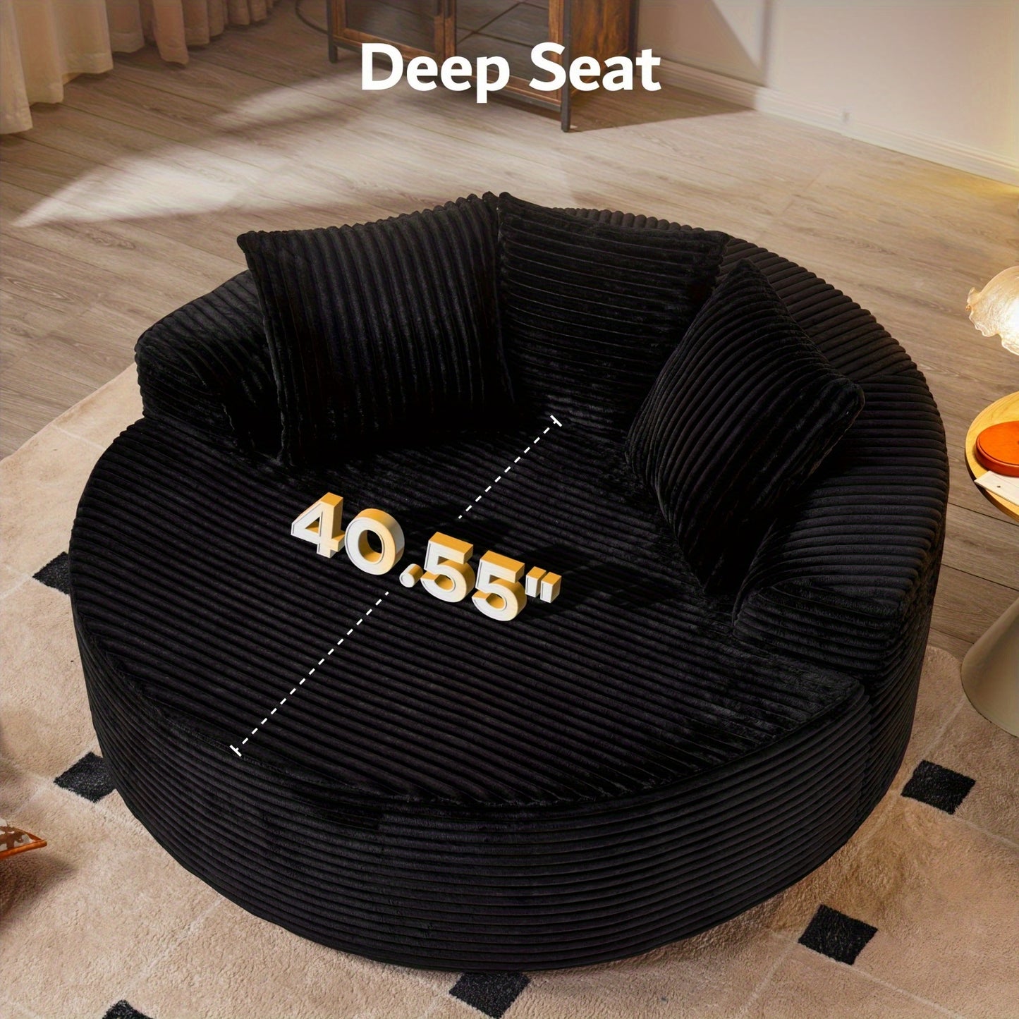 58.26" O-Shape Luxurious Modular Boneless Couch, Oversized Round Plush Corduroy Fabric Sofa, No Assembly Required Furniture Living Room Lounge Chair
