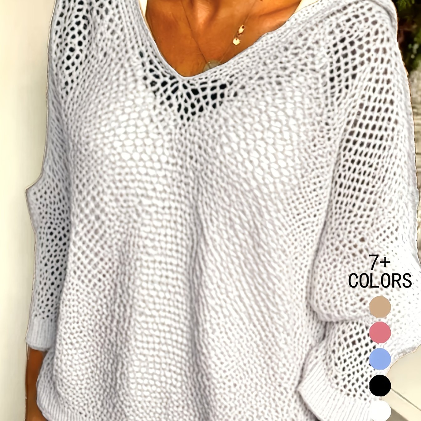 Women's Lightweight Hooded Sweater - Semi-Sheer V-Neck Openwork Design, Loose Fit Cover-Up, Casual Long Sleeve All-Season Layering Top, Summer Wardrobe Essential