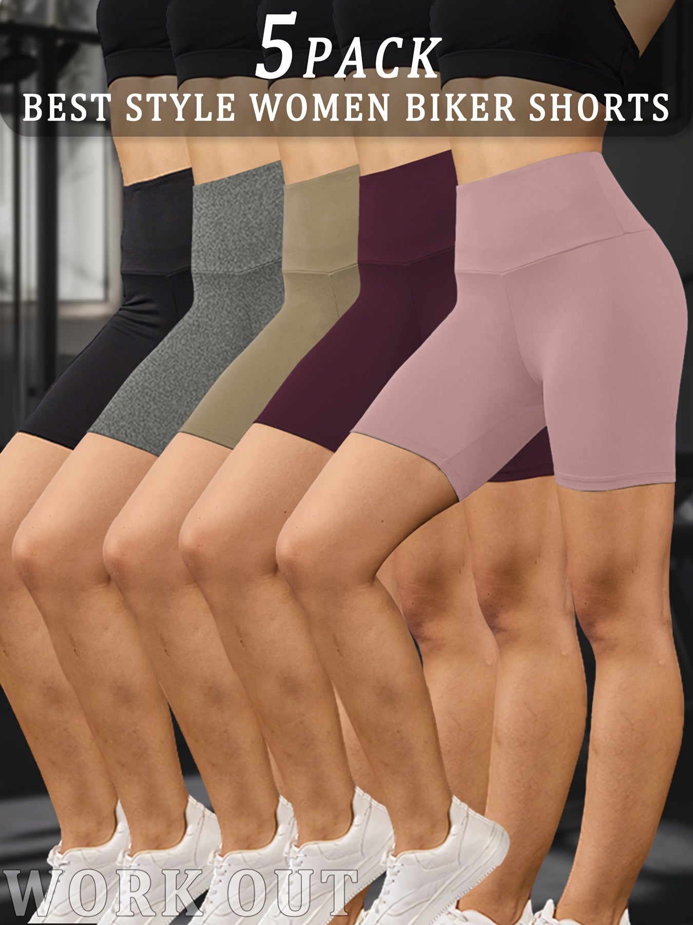 5-Pack Women's High Waisted Tummy Control Athletic Shorts - Super Soft Non-See-Through Workout Leggings with Full-Length Side Panels, 6" Inseam, Solid Black & Colors Available | Gym, Running, Yoga, | Machine Washable & Dry Cl