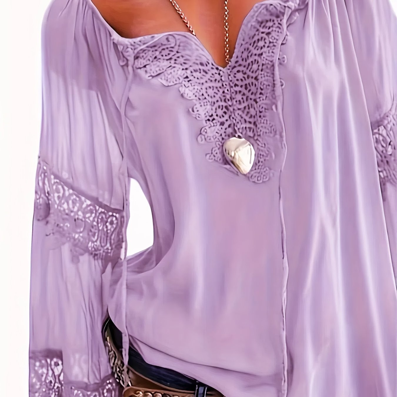 Women's Spring-Summer New Solid Color Contrast Lace Shirt Top