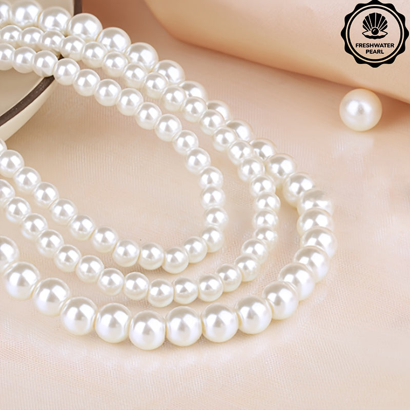Three Strings of Freshwater Pearl Necklace Luxury for Wife, Mother, Daily Gifts, Suitable for Banquets, Weddings, Birthdays