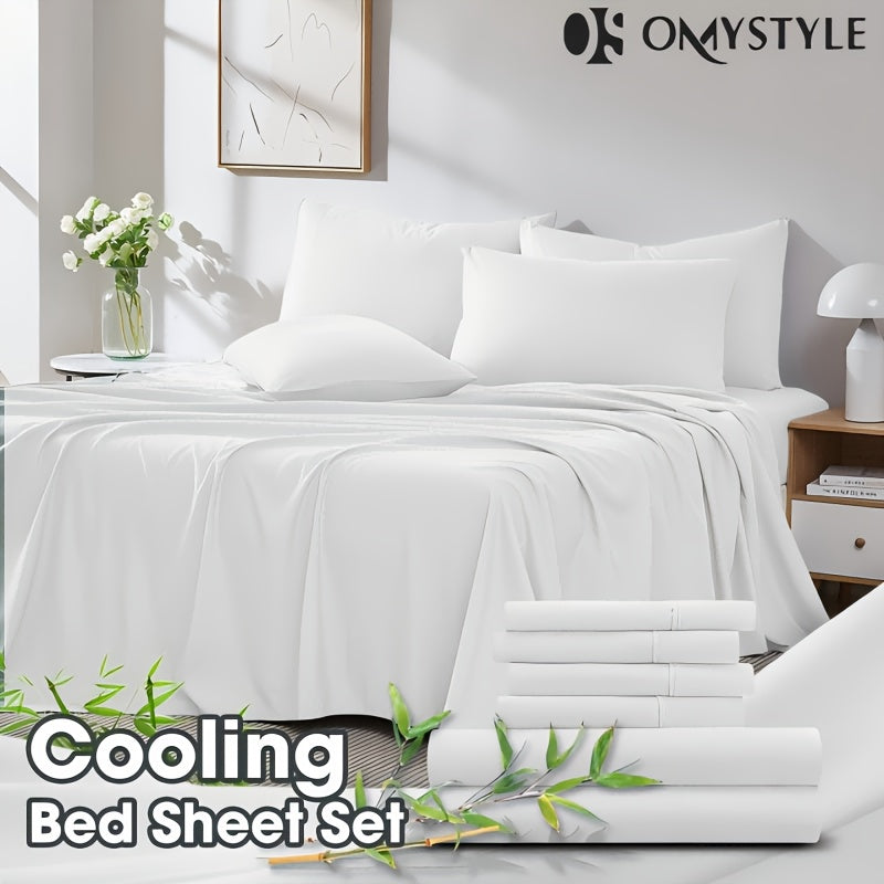 2000TC Summer Cooling Lavender Bed Sheets Set, Bamboo Bedding Set, Ultra-Soft And Breathable for Summer Comfort - Includes Flat Sheet, Fitted Sheet And 2 Pillowcases, Hot Weather Sleep, Minimalist Bedset, High Thread Count Sh