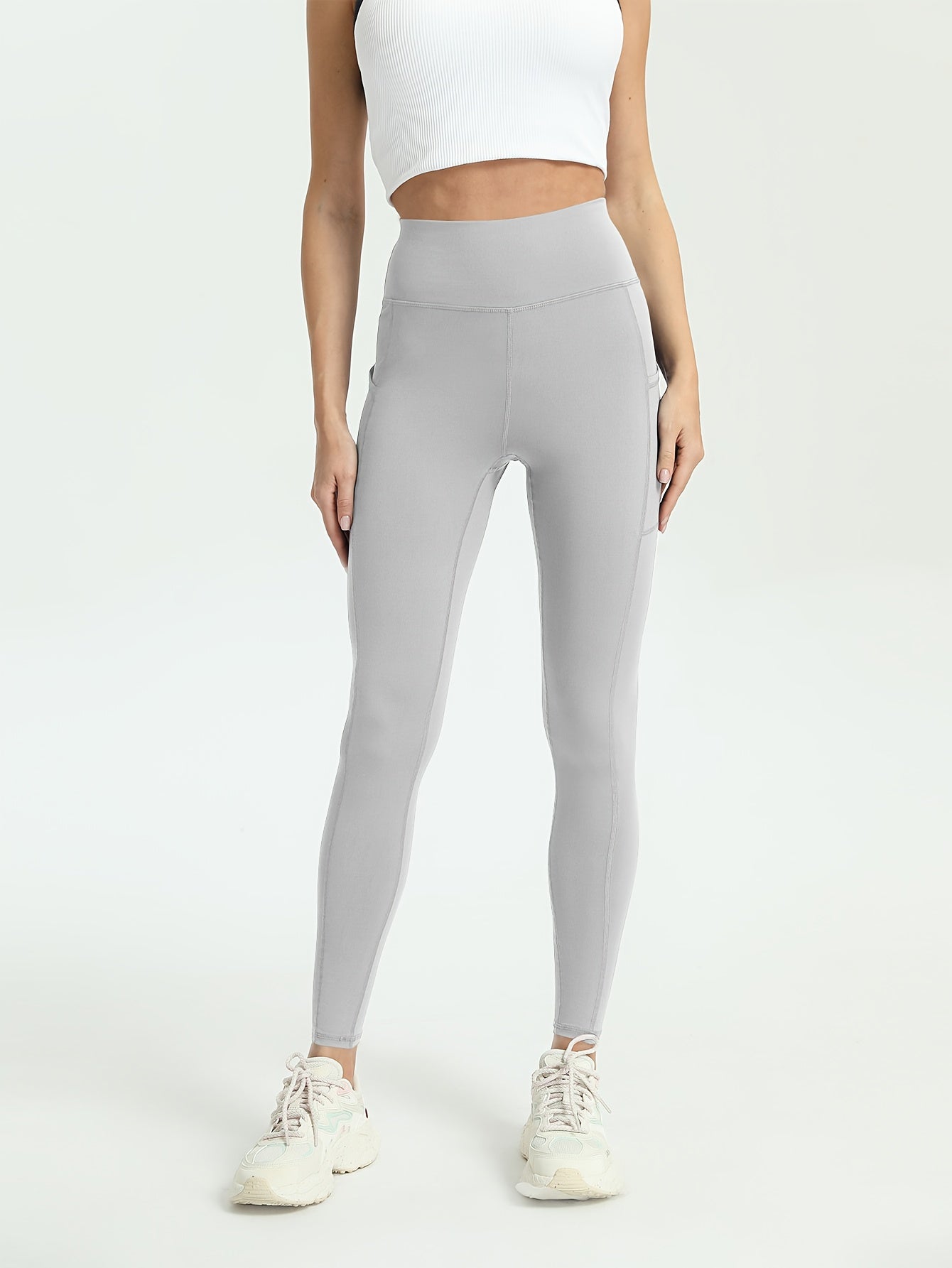 4pcs Women'S Plus Size High Waist Tummy Control Yoga Leggings with Pockets - Stretchy, Non-See-Through Workout Pants in White, Pink, Maroon, Black - Perfect for Gym, Fitness & Casual Wear, Yoga Pants