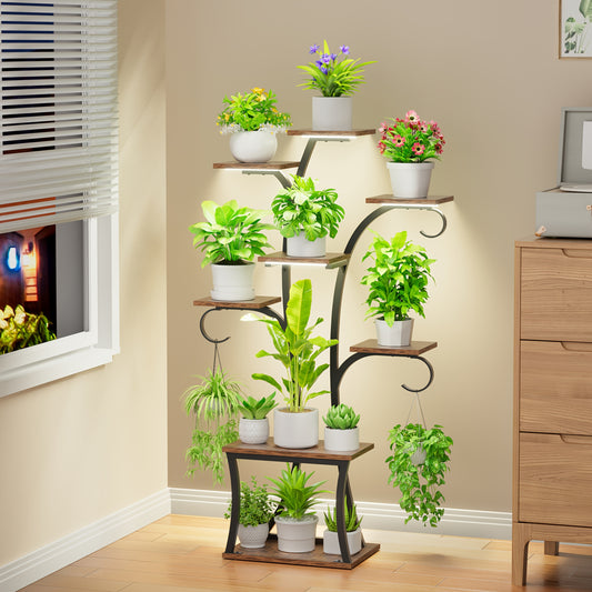 1pc Indoor Plant Stand With Grow Lights, 8-tier Corner Small Display Stand 47" Multi-functional Metal Display Shelf For Plants Handicraft, Tree-shaped Plant Shelf For Living Room Balcony Multiple Scenarios, Home Decor, Good G