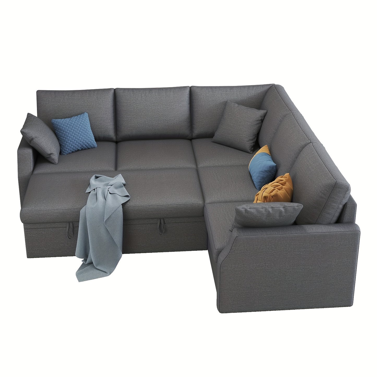 L-Shaped Sleeper Sofa, 85-Inch Beige Linen Fabric Sofa Bed With Pull-Out Bed And Storage Seat For Apartment Living Room, Corner Sectional Couch