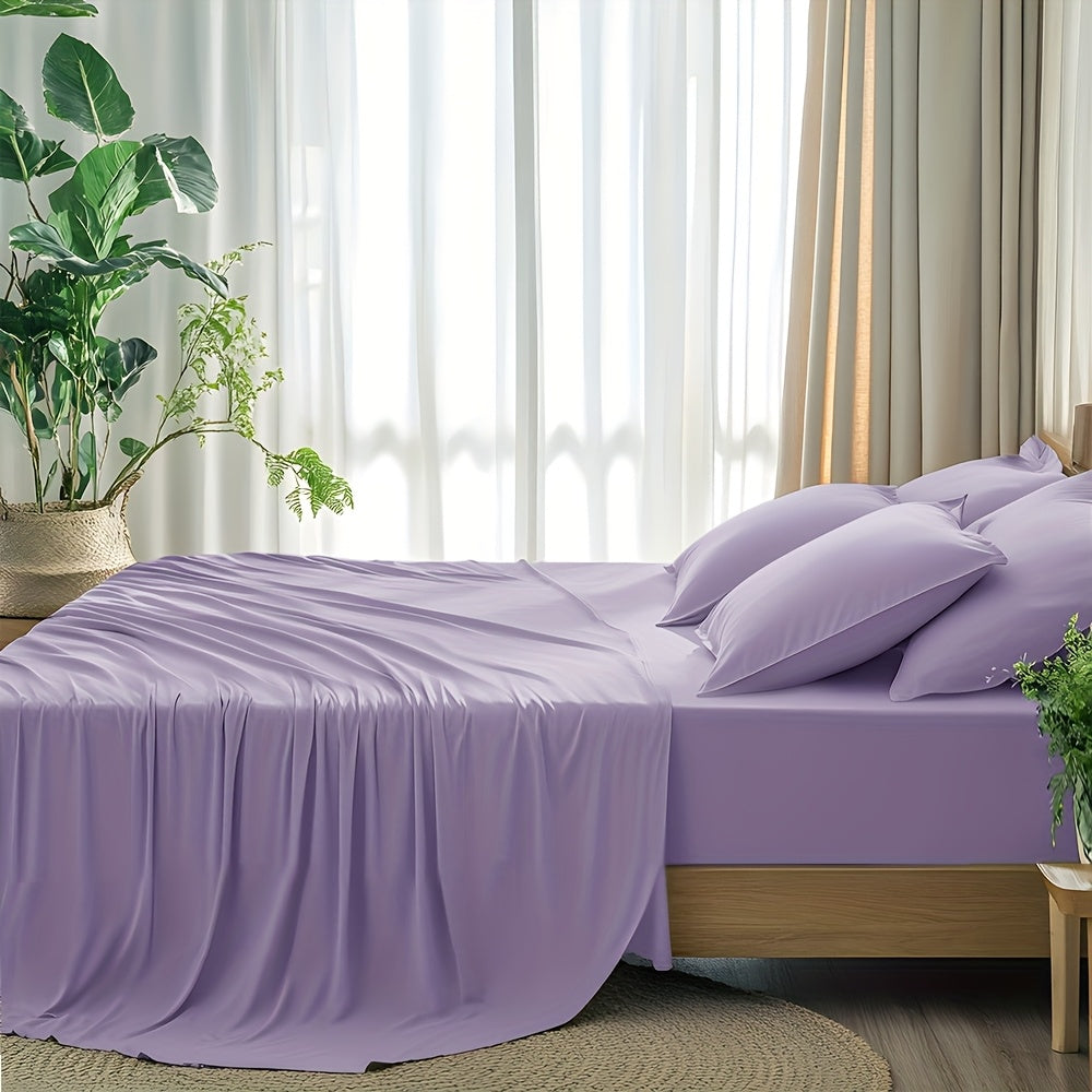 2000TC Summer Cooling Lavender Bed Sheets Set, Bamboo Bedding Set, Ultra-Soft And Breathable for Summer Comfort - Includes Flat Sheet, Fitted Sheet And 2 Pillowcases, Hot Weather Sleep, Minimalist Bedset, High Thread Count Sh