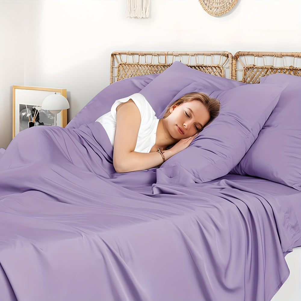 2000TC Summer Cooling Lavender Bed Sheets Set, Bamboo Bedding Set, Ultra-Soft And Breathable for Summer Comfort - Includes Flat Sheet, Fitted Sheet And 2 Pillowcases, Hot Weather Sleep, Minimalist Bedset, High Thread Count Sh