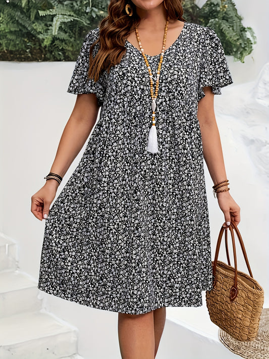 [Boho Chic Dress] Bohemian Floral Ruffle Sleeve Festival Dress | Women's Summer Casual Wear, Boho Chic Style, Feminine Dress, Trendy Fashion, Delicate Details, Stylish Construction, Loose Fit, Adult Clothing, Fashion Lovers
