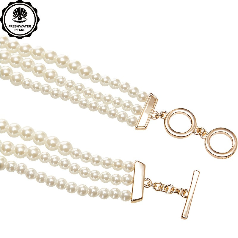 Three Strings of Freshwater Pearl Necklace Luxury for Wife, Mother, Daily Gifts, Suitable for Banquets, Weddings, Birthdays