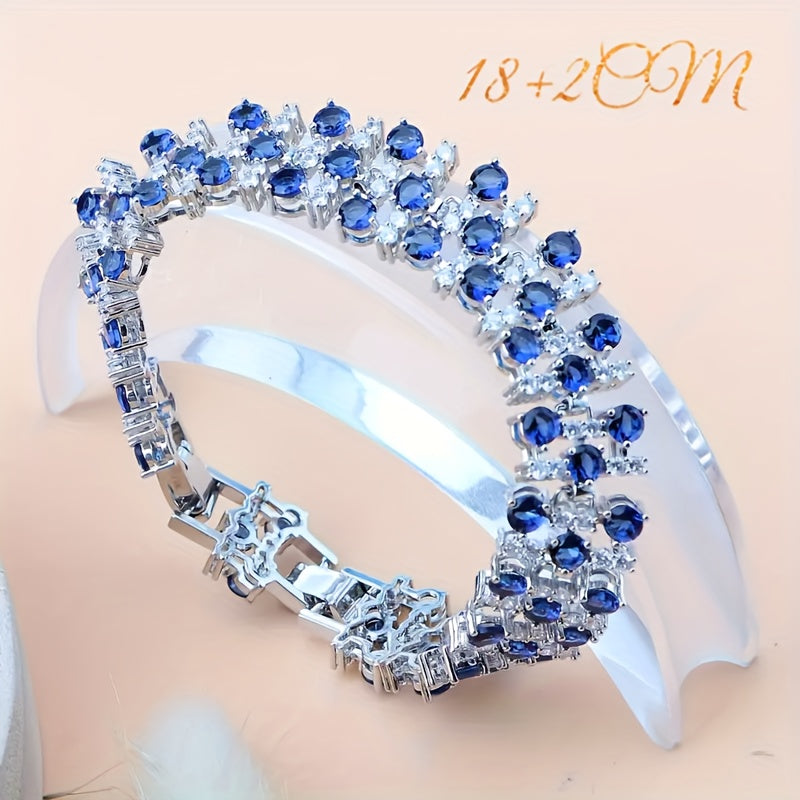 5pcs Luxury Synthetic Synthetic Zircon Jewelry Set for Teenager, Blue Stones, Includes Necklace, Bracelet, Earrings, Ring, Weddings, Banquets, Valentine'S Day Gift, All Seasons Wear, Elegant Accessories|Floral Theme|Best f