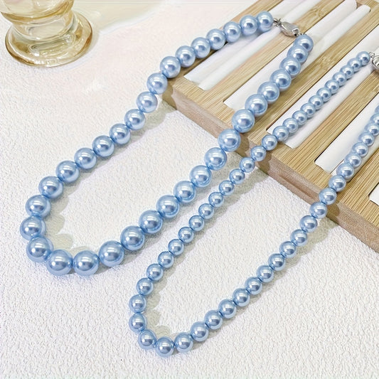 An Elegant Light Blue Freshwater Pearls Necklace - a Vintage Style Jewelry for Teenager, Showcasing a High-End Minimalist Fashion That Complements Any Outfit, Making It a Perfect Gift for Girlfriends, Wives, Mothers, And Frie