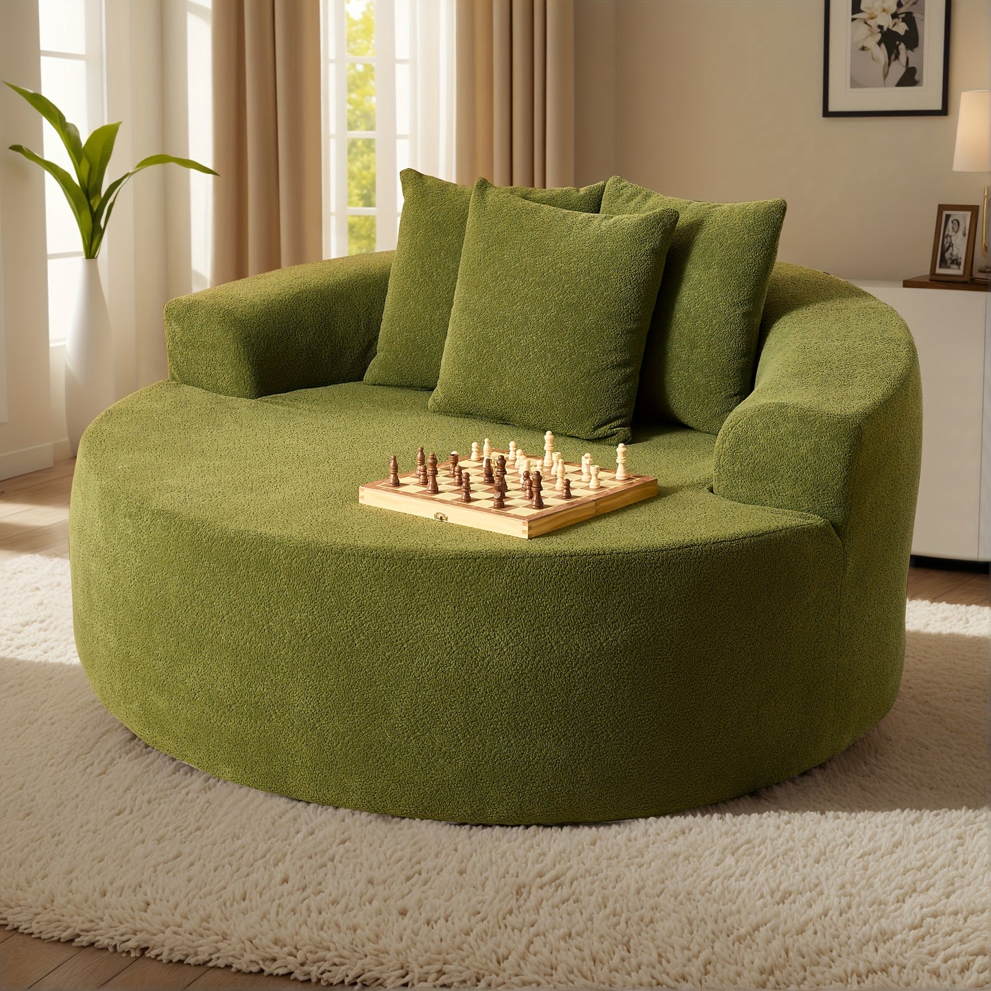 58.26" O-Shape Luxurious Modular Boneless Couch, Oversized Round Plush Corduroy Fabric Sofa, No Assembly Required Furniture Living Room Lounge Chair