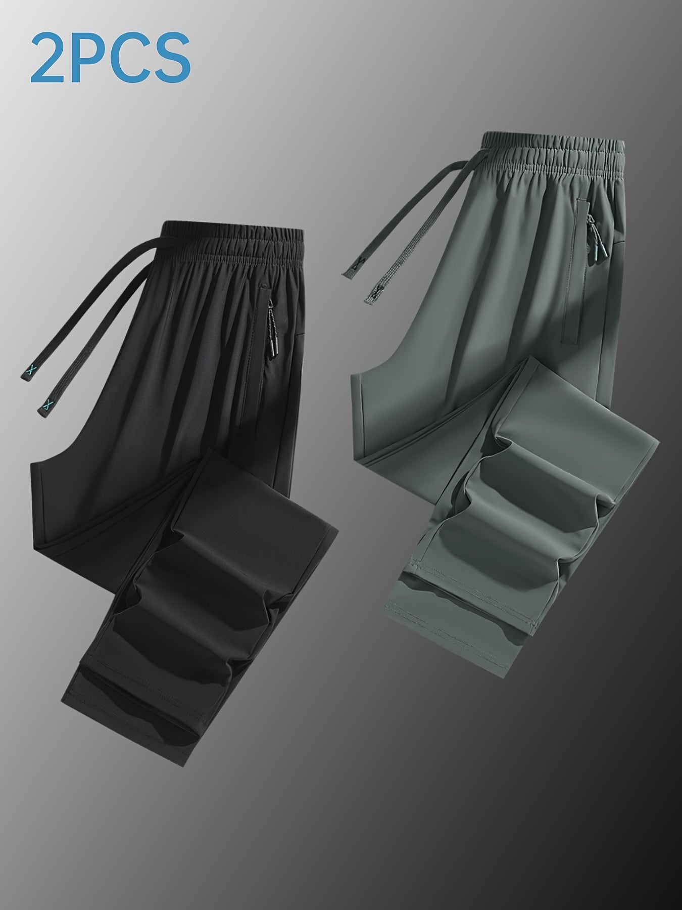 Two Pairs Of Summer Women's Long Pants, Solid-color Pants for Women, Elastic Drawstrings At The Waist, Hidden Zipper Pockets, Straight-leg Pants with Nylon And Spandex Medium-elastic Fabric, Ice Silky Quick-drying Pants, Wome