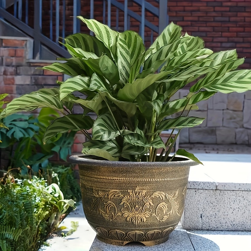 2pcs 17" Heavy-Duty Bronze-Style Resin Planters, Decorative European Design, Bonsai & Succulent Planters, with Drainage Holes, for Harvest & Winter Celebrations, Versatile Gardening Supplies