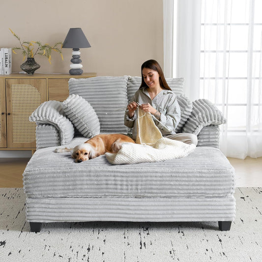 LEADZM Lounge Sofa, 56" Oversized Reading Sofa Corduroy Chaise Sofa Recliner Bed Upholstered Comfy Sleeper Couch with Throw Pillows And Armrests for Living Room, Movie Room, Bedroom