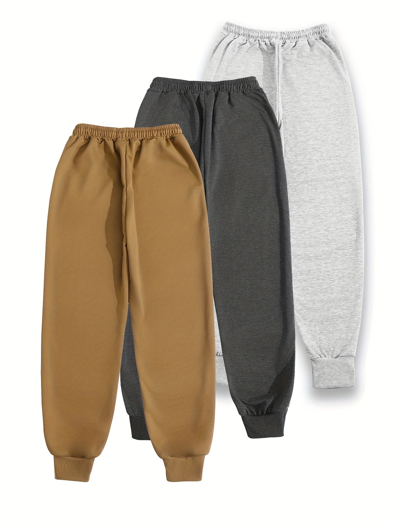 3pcs Women'S Casual Joggers with Butterfly Print - Elastic Waist, Loose Fit, Drawstring, Pockets, All-Season Comfort, Beige, Gray, Black, Jogging Pants