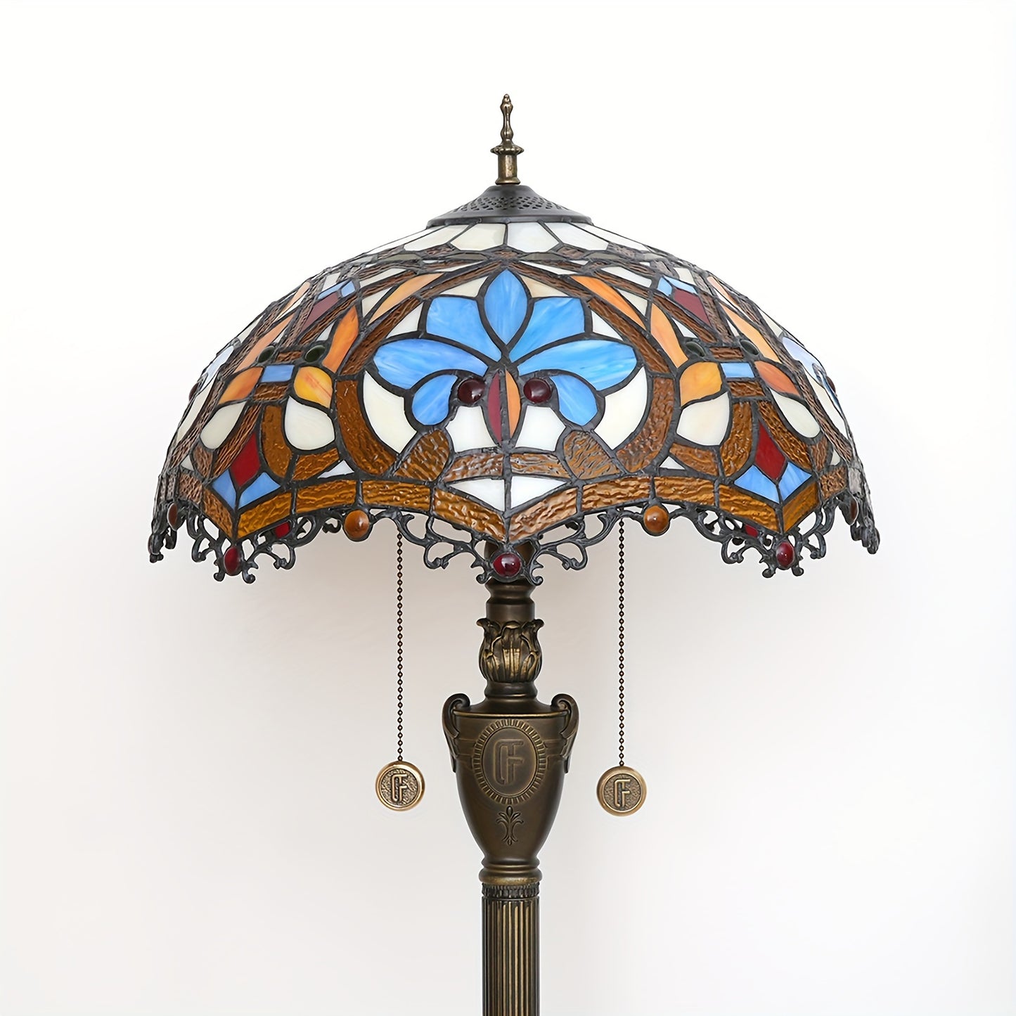 1pc 16X64.2in Stained Glass Lamp Warm Baroque Style Floor Lamp Standing Reading Lamp Bedroom Living Room Home Office Hotel Room Bedroom Bedside Lamp Shop Decorative Lighting Shooting Props