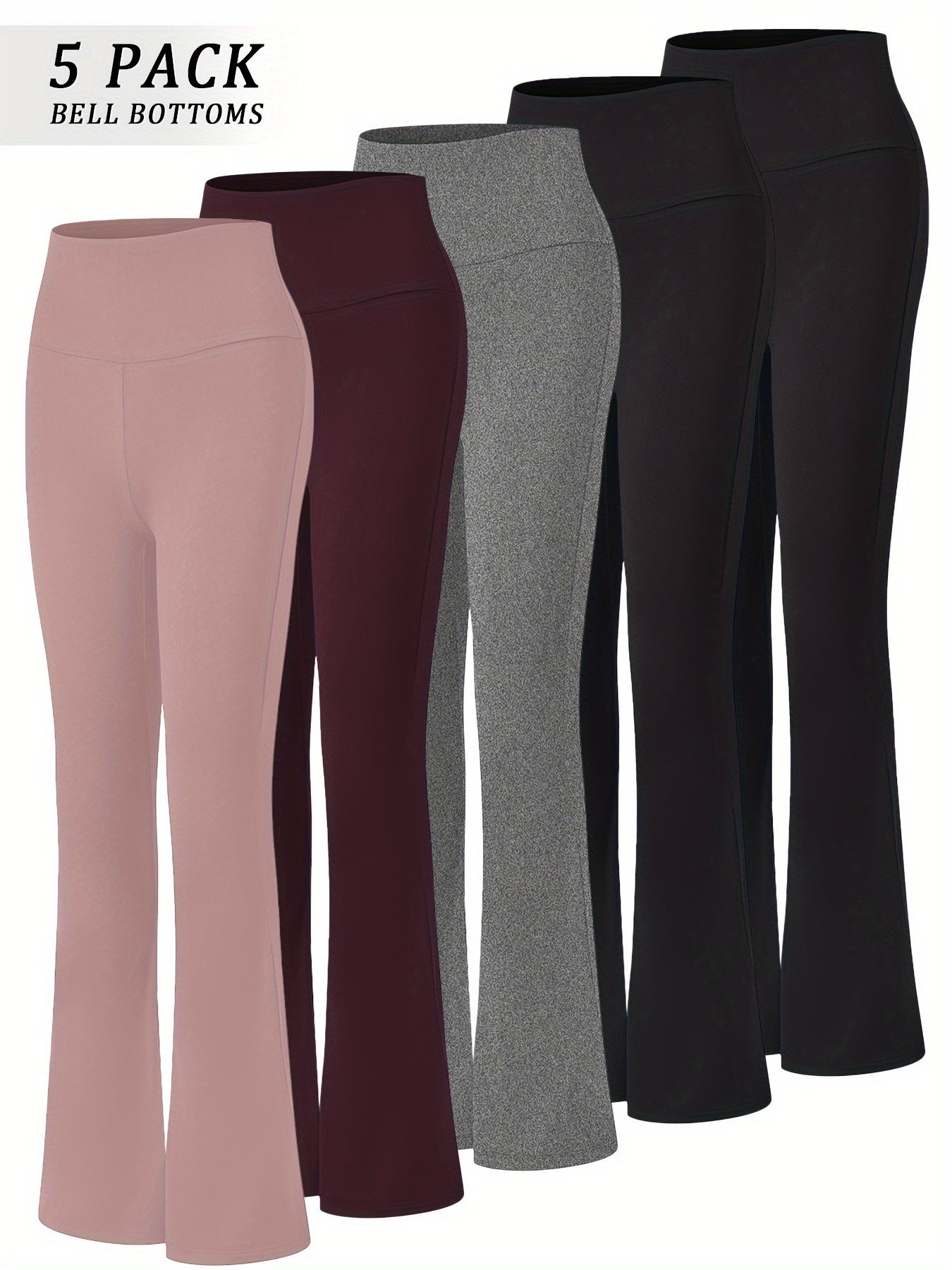 5pcs Women's Ultra-Soft High-Waist Flare Leggings - Tummy Control, Stretchy Bootcut Yoga Pants in 2 Colors