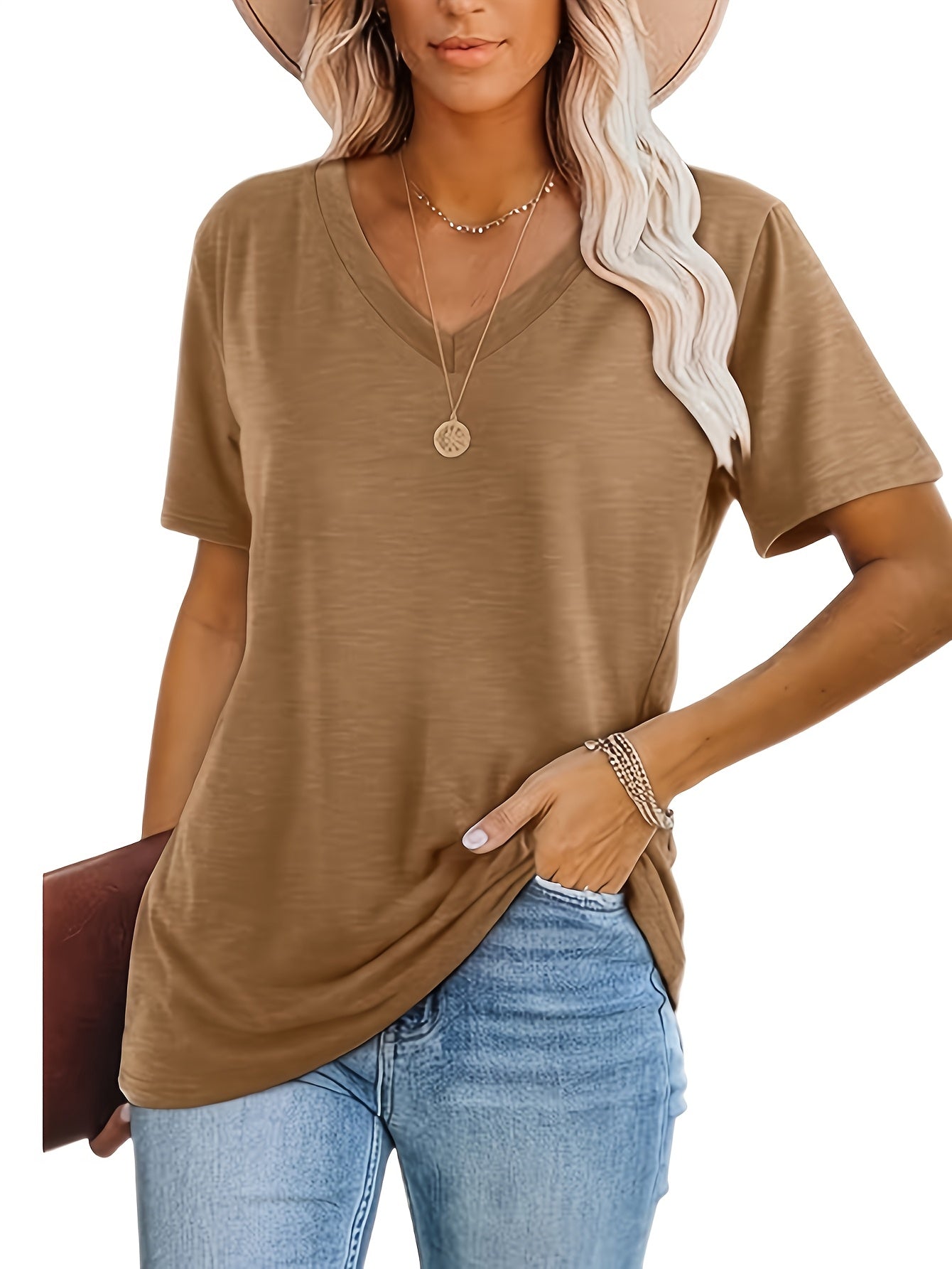 [Fashion T-Shirt] Three-Piece V-Neck Short Sleeve T-Shirt Set | 2025 European and American Fashion Casual Loose Women's