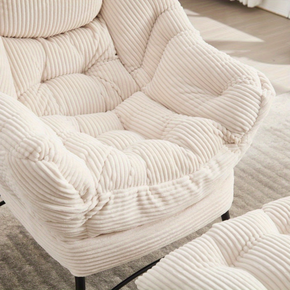 Modern Lazy Chair with Ottoman, Upholstered Lounge Accent Chair with Armrests and Side Pocket, Leisure Sofa Reading Chair with Footrest for Small Space, Corner Chair