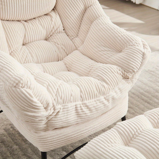 Modern Lazy Chair with Ottoman, Upholstered Lounge Accent Chair with Armrests and Side Pocket, Leisure Sofa Reading Chair with Footrest for Small Space, Corner Chair