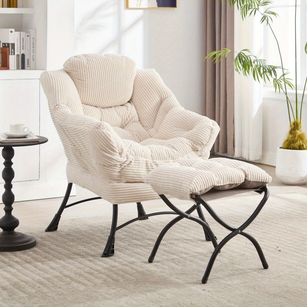 Modern Lazy Chair with Ottoman, Upholstered Lounge Accent Chair with Armrests and Side Pocket, Leisure Sofa Reading Chair with Footrest for Small Space, Corner Chair
