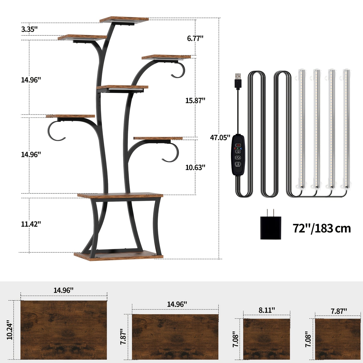 1pc Indoor Plant Stand With Grow Lights, 8-tier Corner Small Display Stand 47" Multi-functional Metal Display Shelf For Plants Handicraft, Tree-shaped Plant Shelf For Living Room Balcony Multiple Scenarios, Home Decor, Good G