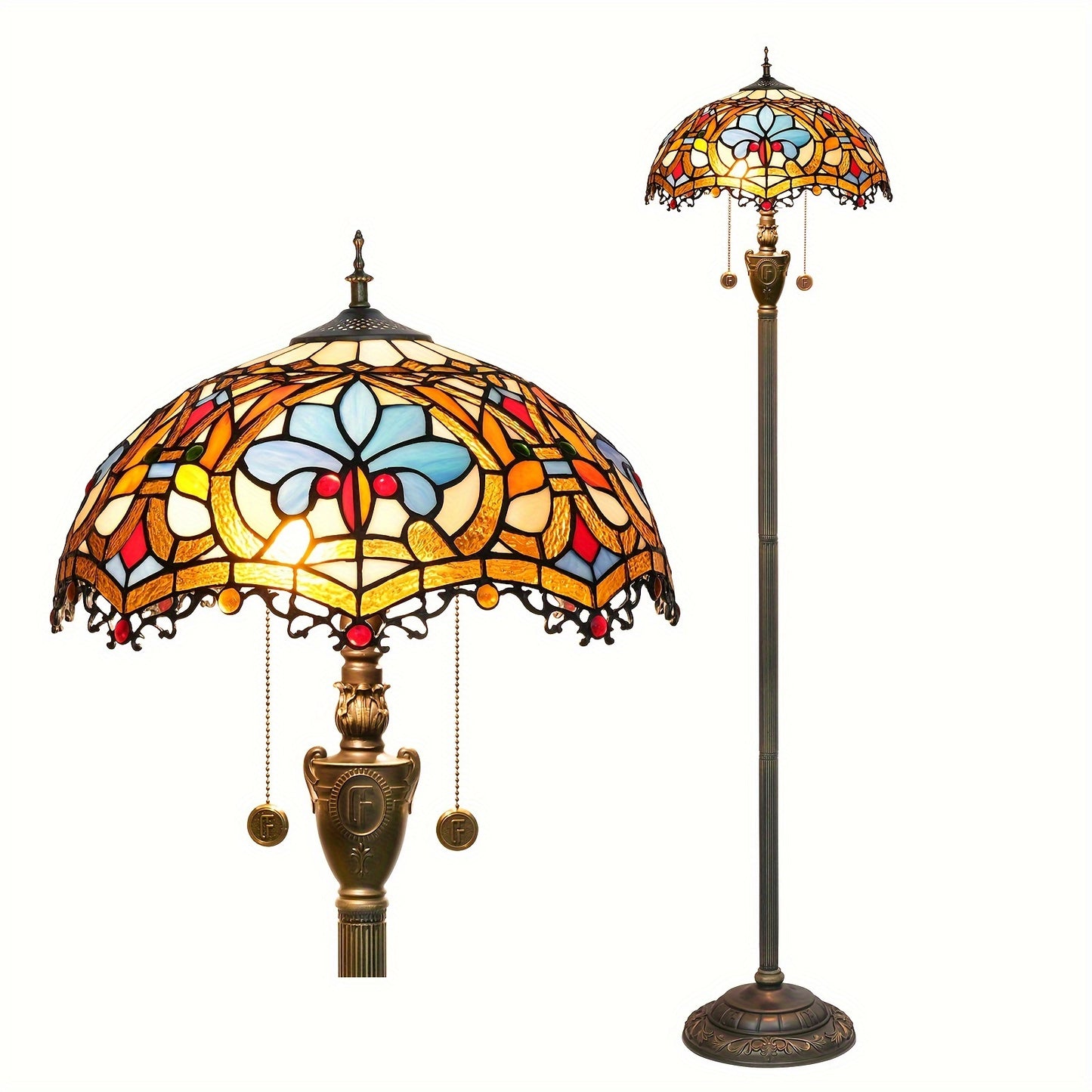 1pc 16X64.2in Stained Glass Lamp Warm Baroque Style Floor Lamp Standing Reading Lamp Bedroom Living Room Home Office Hotel Room Bedroom Bedside Lamp Shop Decorative Lighting Shooting Props
