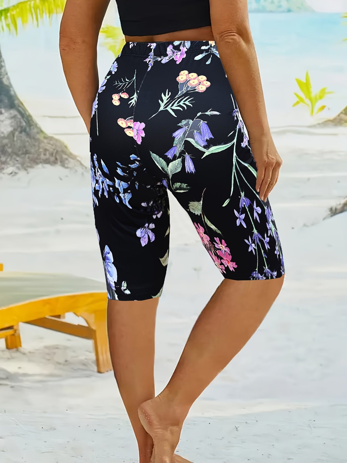 Vibrant Floral Print High-Elasticity Yoga & Pilates Leggings - Stretchy, Comfortable Fitness Shorts for Dance & Casual Wear, Dance Wear|Vibrant Leggings|Stretchy Fabri