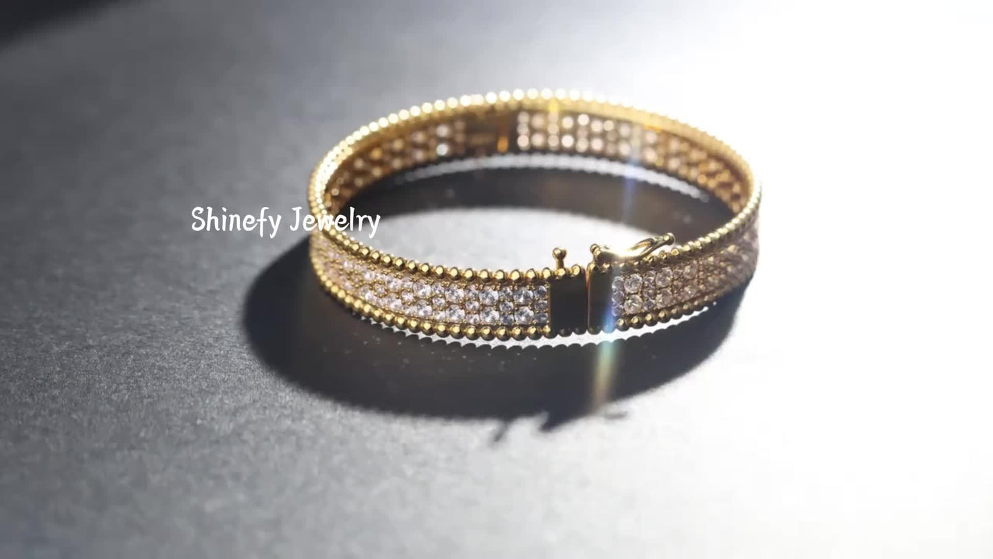 Moissanite Jewelry for Women: 18K Golden Plated 925 Sterling Silvery Hypoallergenic Bracelet with Dazzling Moissanite Stones, Elegant & Sexy Design for Wedding/Valentines/Christmas Gifts - Luxe Gift Box for Wife, Girlfriend,