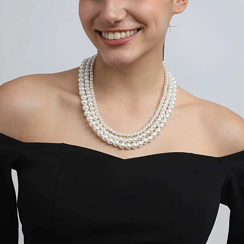 Three Strings of Freshwater Pearl Necklace Luxury for Wife, Mother, Daily Gifts, Suitable for Banquets, Weddings, Birthdays