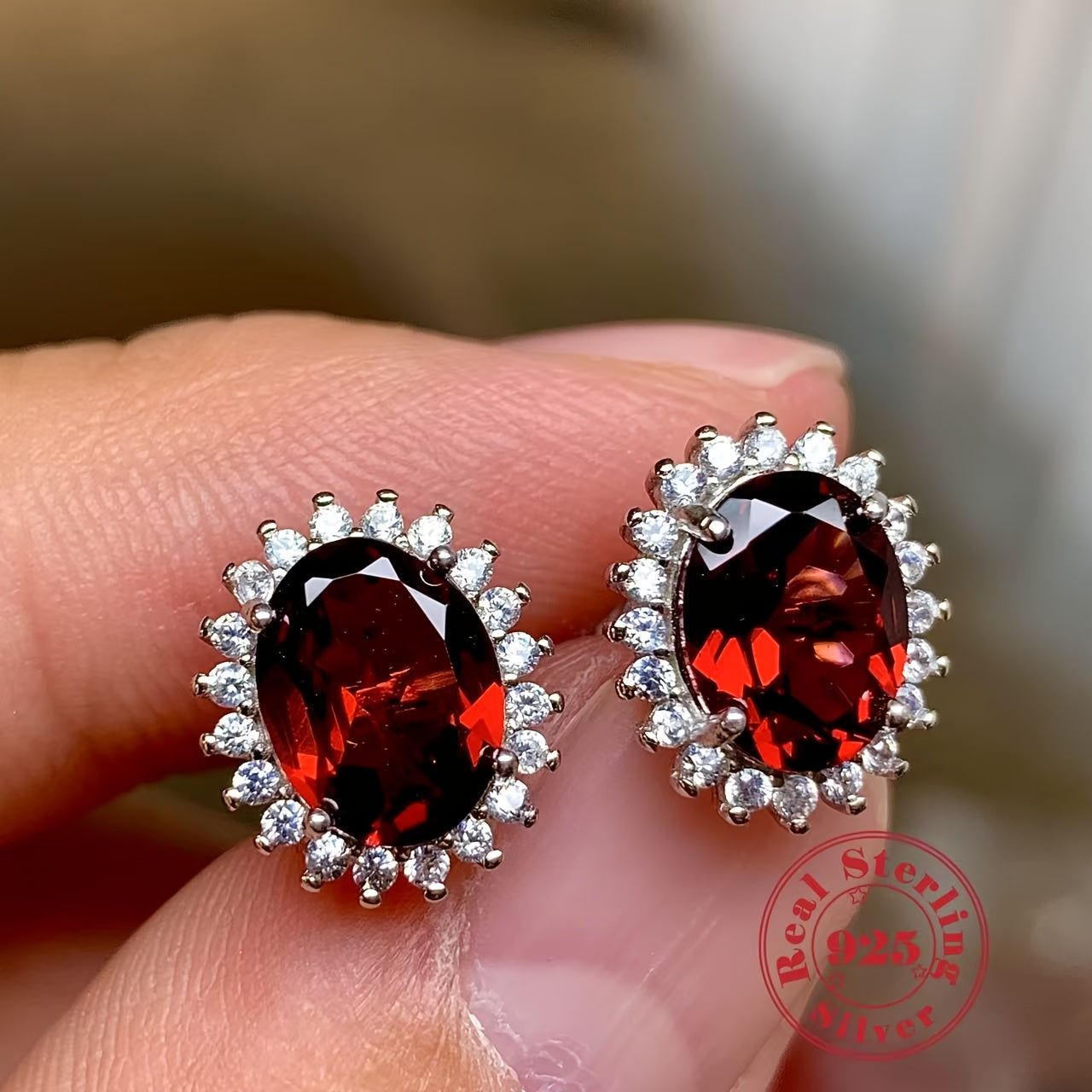 1 Pair Natural Garnet Earrings S925 Silver Anniversary Gift Birthstone Valentine's Day Present
