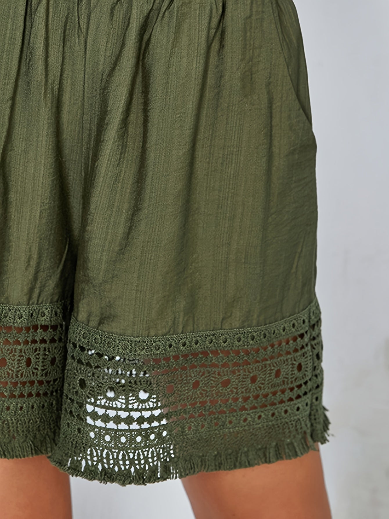 ZAFUL Women'S Solid Color Lace Cut-out Tassel Pocket Shorts, Beach Vacation Casual Outing